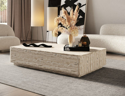 Modern 55" Travertine Finish Rectangular Coffee Table