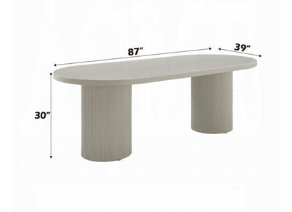 87" Oval Dining Table In alabaster With Flutted Base