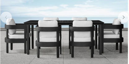 Gorgeous 6-pc Outdoor Black Powder coated Aluminum Seating Set w White Sunbrella Cushions