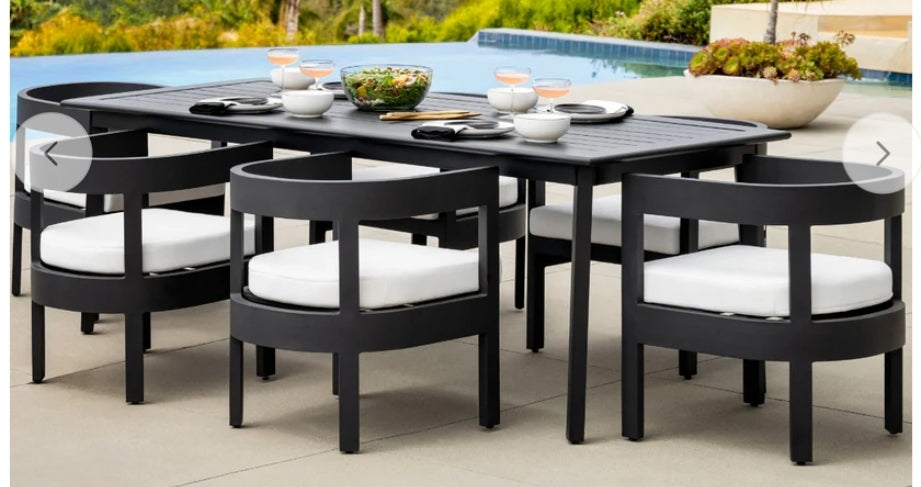 Gorgeous 6-pc Outdoor Black Powder coated Aluminum Seating Set w White Sunbrella Cushions