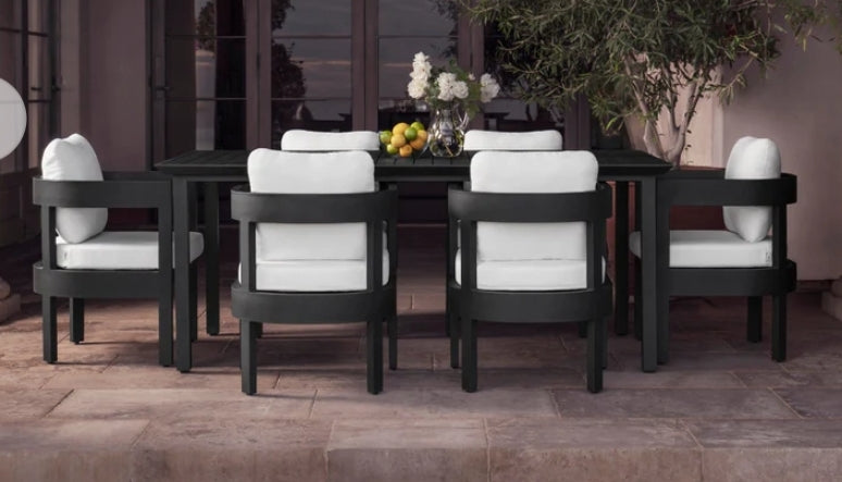 Gorgeous 6-pc Outdoor Black Powder coated Aluminum Seating Set w White Sunbrella Cushions