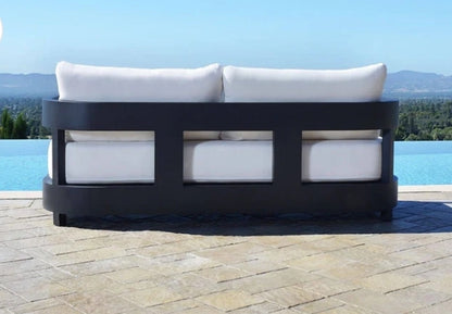 Santiago Black Coated Aluminum Seating Set - White Sunbrella Cushions