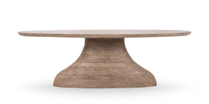 94" Solid Carved Wood Dining Table with Pedestal Base in reclaimed oak grain finish
