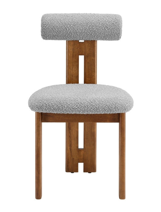 Hippo dupe upholstered in performance boucle fabric/ Walnut wood base
