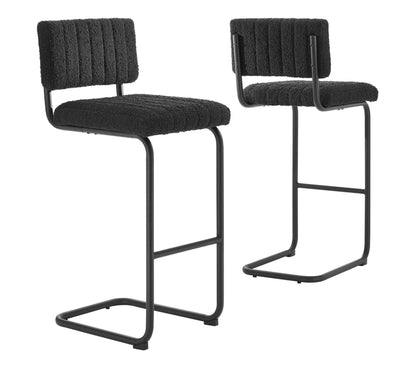 (Set of 2) Chanel tufted Black Boucle Counter Stools with aluminum frame