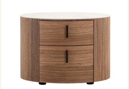 White Ceramic & Walnut Oval Nightstand Collection