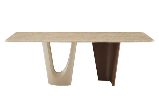 90" Post Modern Marble and Cream/Walnut Dining Table