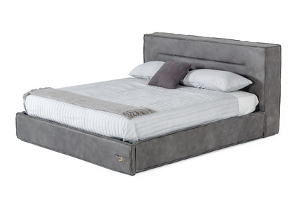 Eastern king Italian Contemporary Grey Leather Bed