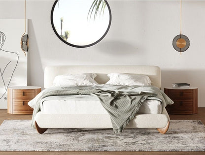 King size Contemporary Cream Fabric and Walnut  Bed-eastern