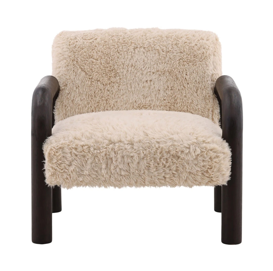 Shep Upholstered Fur Chair with Rounded wood frame