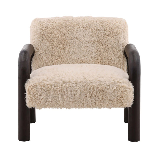 Shep Upholstered Fur Chair with Rounded wood frame