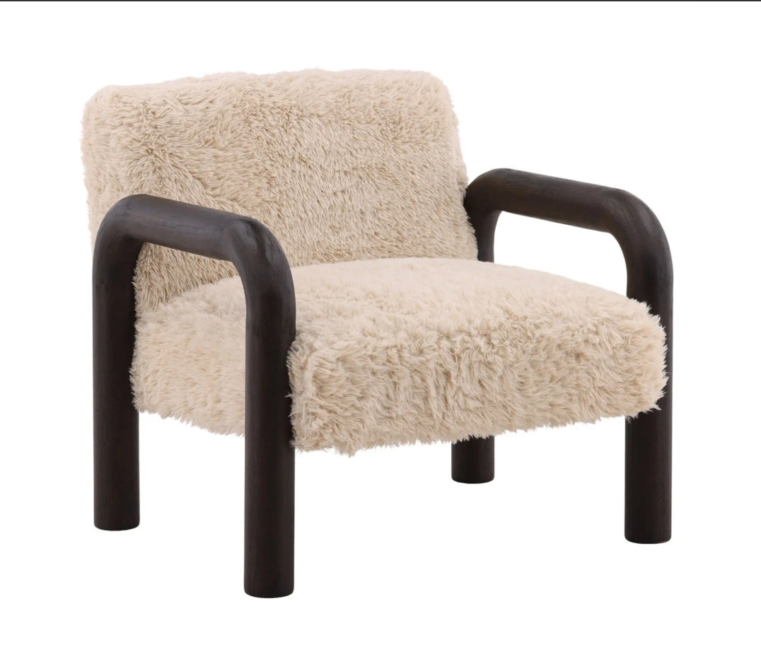 Shep Upholstered Fur Chair with Rounded wood frame