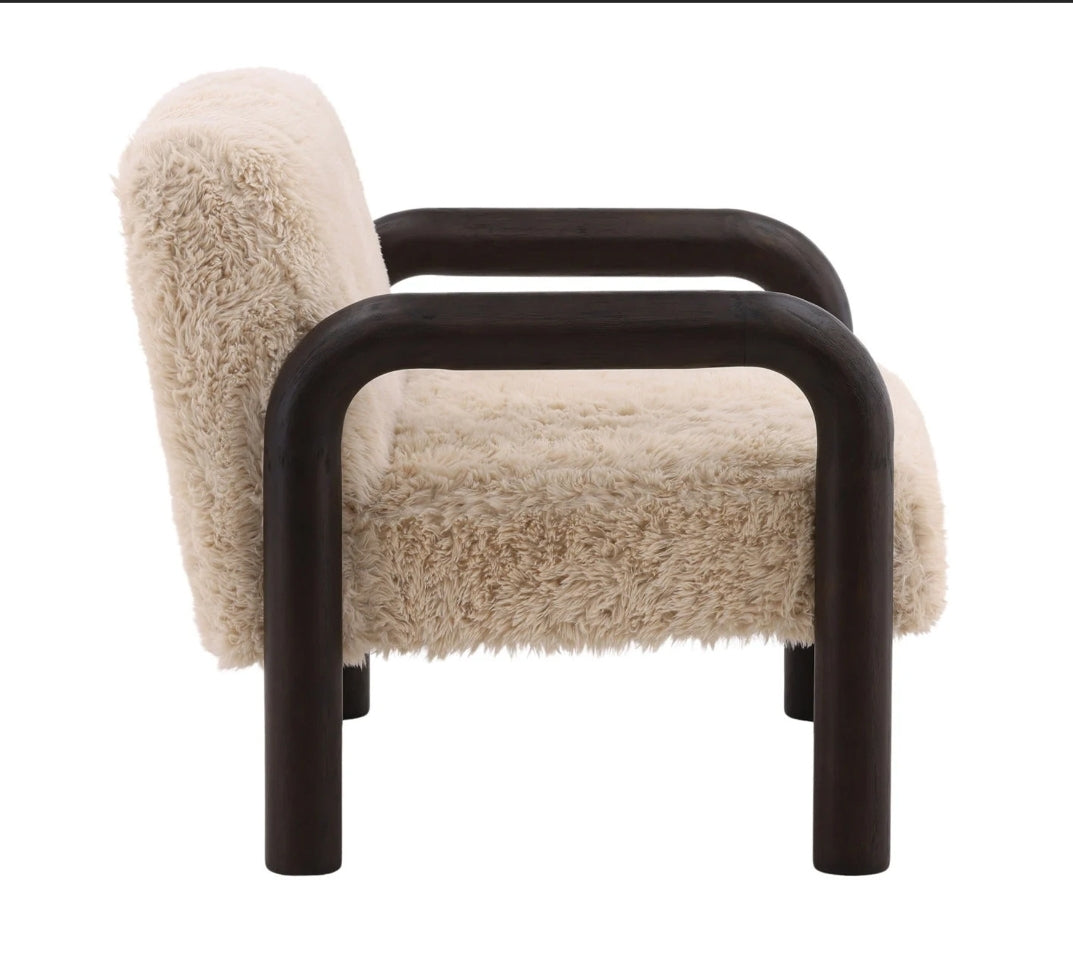 Shep Upholstered Fur Chair with Rounded wood frame