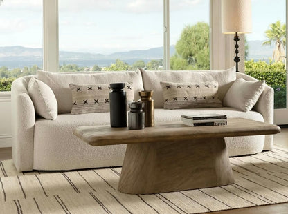 Mackay Bench seat Sofa upholstered in performance fabric ivory and camel