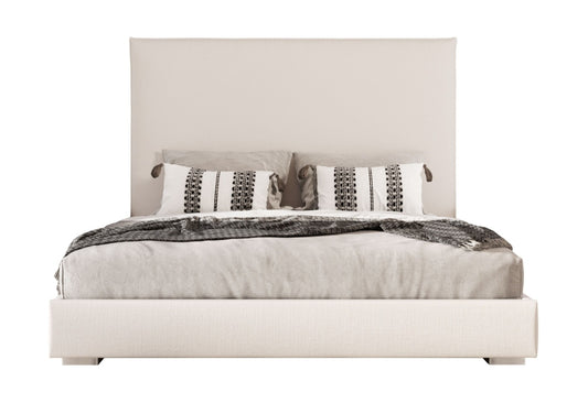 Italian Modern Beige Fabric High Headboard Q Bed