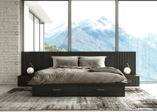 Mod Wood Wall Panel King Contemporary Platform Dark Grey