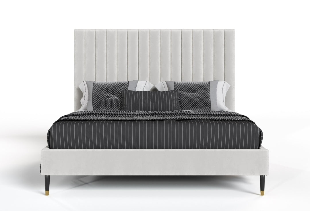 Modrest King Channel Tufted Contemporary White Fabric