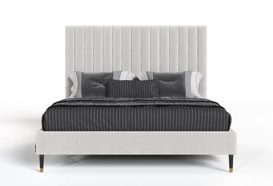 Modrest King Channel Tufted Contemporary White Fabric