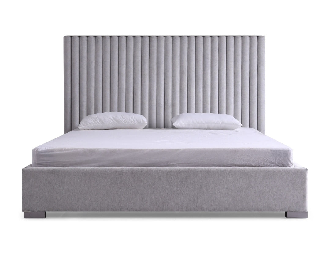 King Silver Dove channel tufted Grey Velvet Upholstered Platform Bed