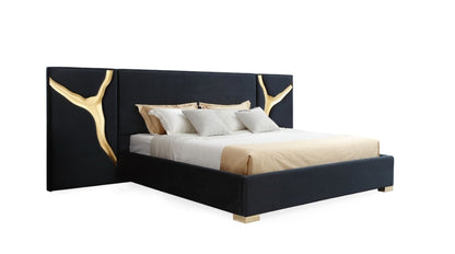 Aram Modern Glam Black Gold Bed + Nightstands