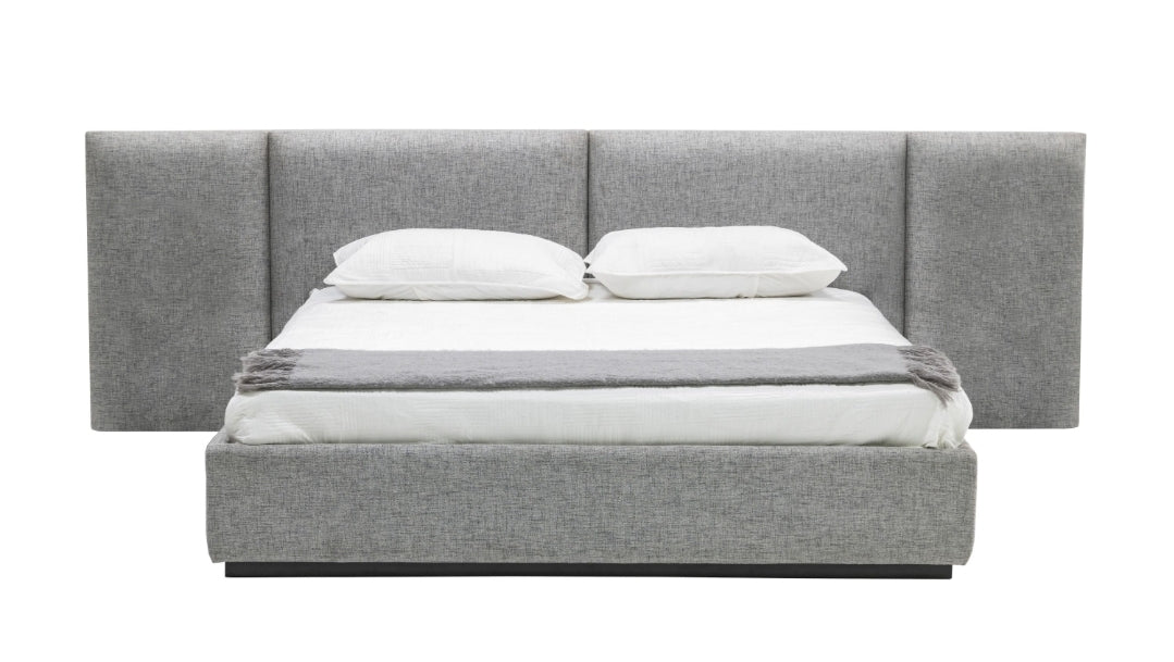 King Maranello Modern Grey Fabric Bed w/ Two Nightstands