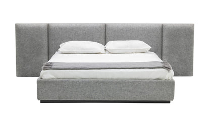 King Maranello Modern Grey Fabric Bed w/ Two Nightstands