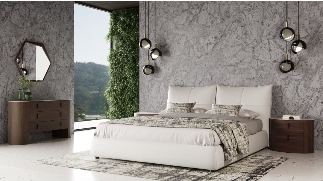 Miami Eastern King Modern White Leather Bed