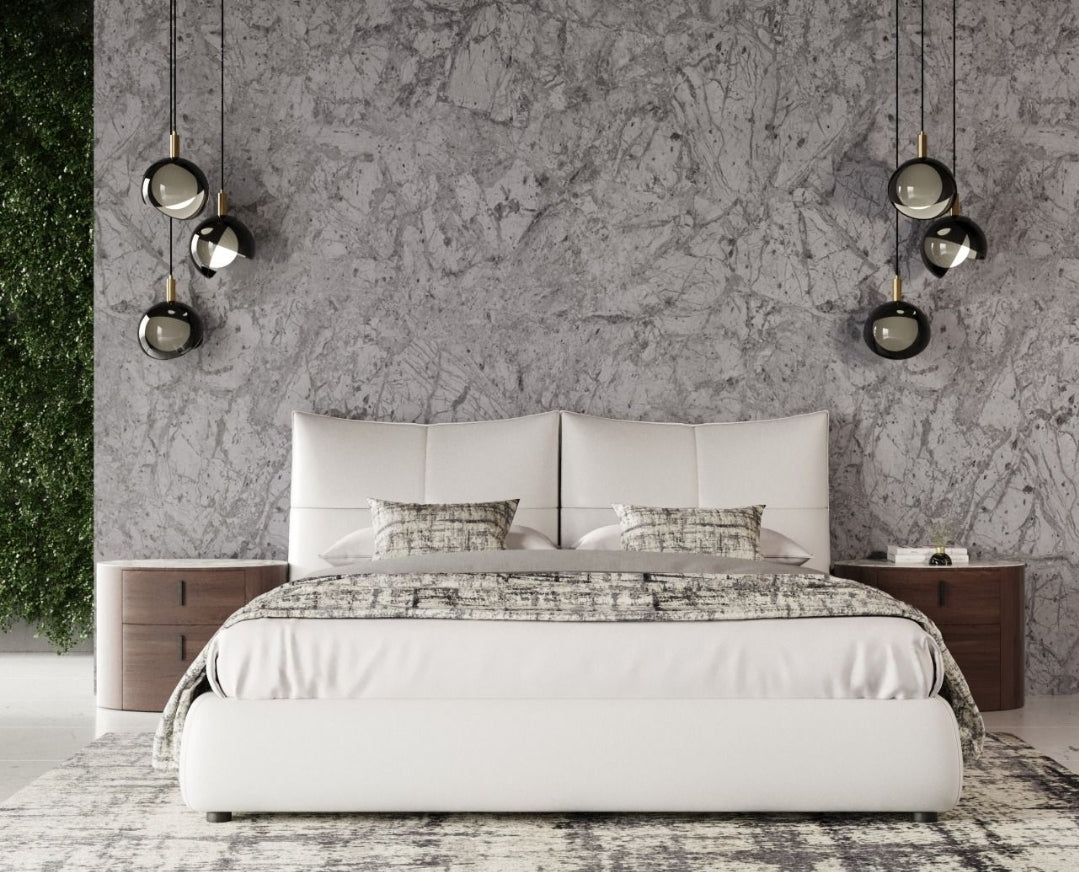 Miami Eastern King Modern White Leather Bed