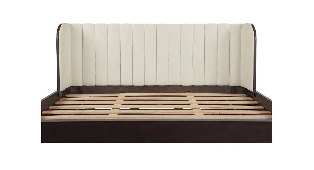 Sloan Birch Wood Bed with cream channel back upholstery