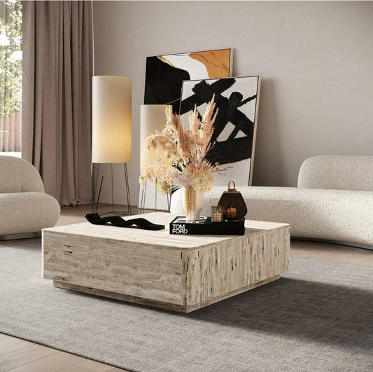 Modern Travertine Square Coffee Table