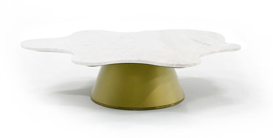 Unique Glamour Amoebas White Marble Coffee Table with gold base