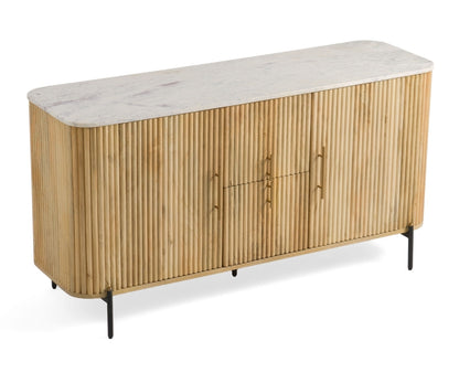Gorgeous Solid Wood and White Carerra Marble 2 Door Sideboard w/ stunning brass handles