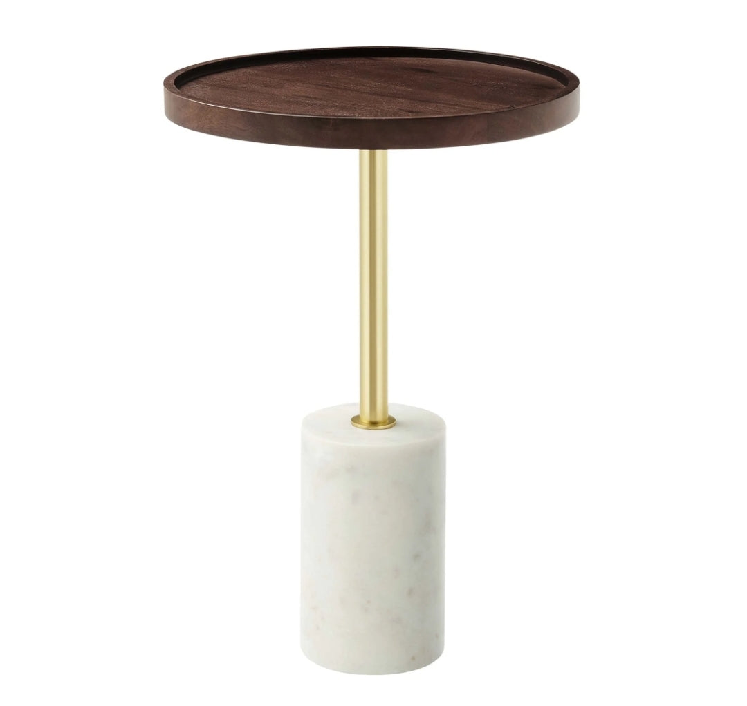 Dove marble side table walnut finish top