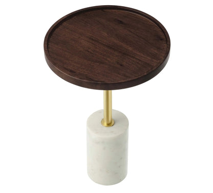 Dove marble side table walnut finish top