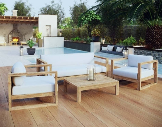 Ashby Teak Set with Natural white cushions
