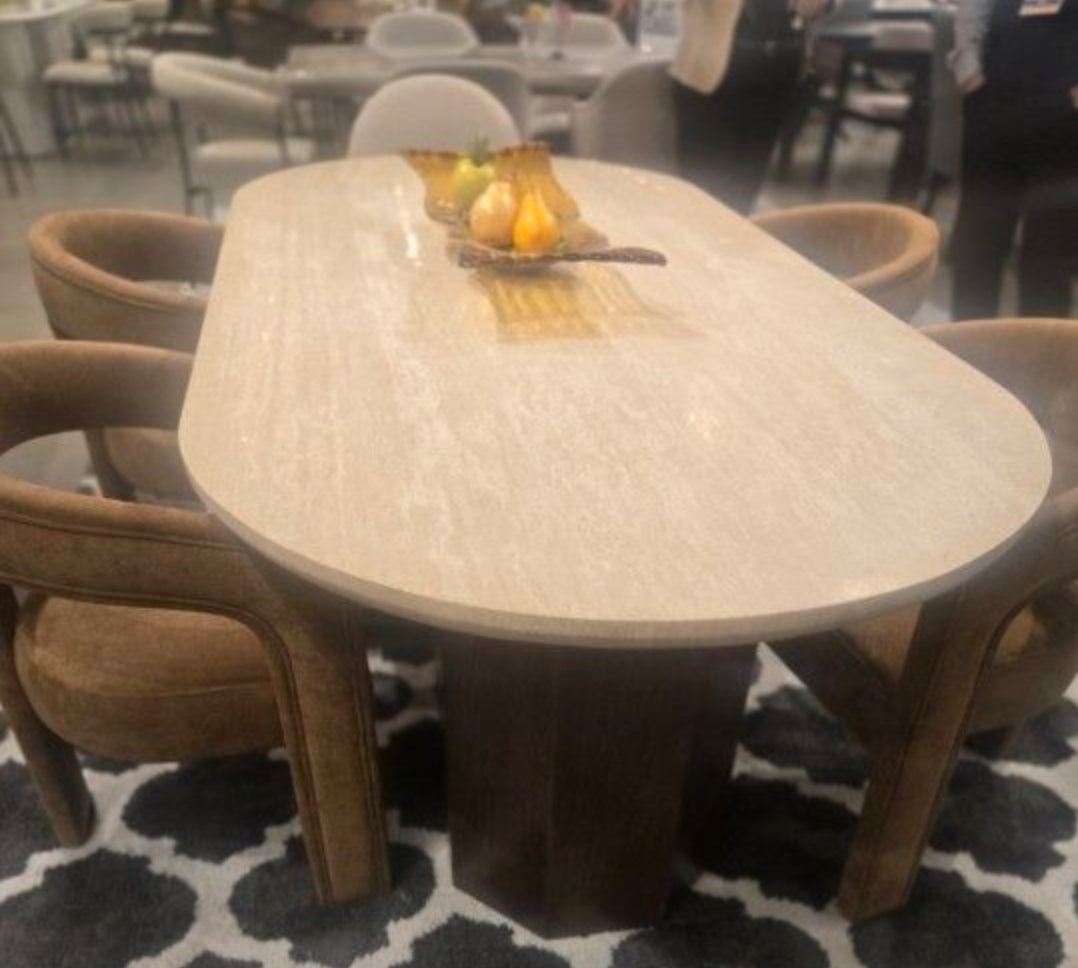 Paige Travertine Dining Table - walnut base