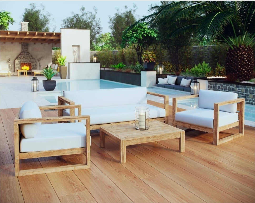 Ashby Teak Set / White cushions (4 piece)