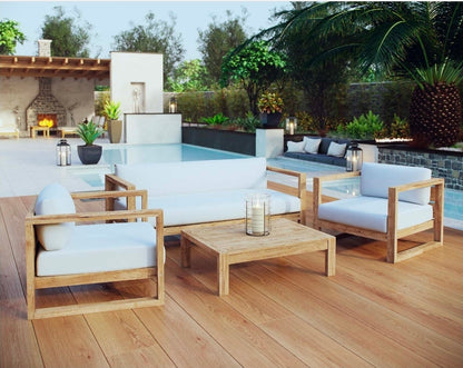 Ashby Teak Set / White cushions (4 piece)