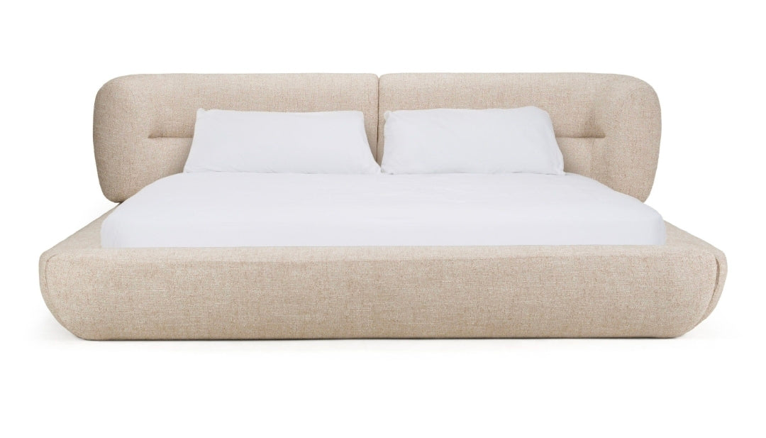 Elara Oatmeal Upholstered Platform Bed | Modern Luxury Bed