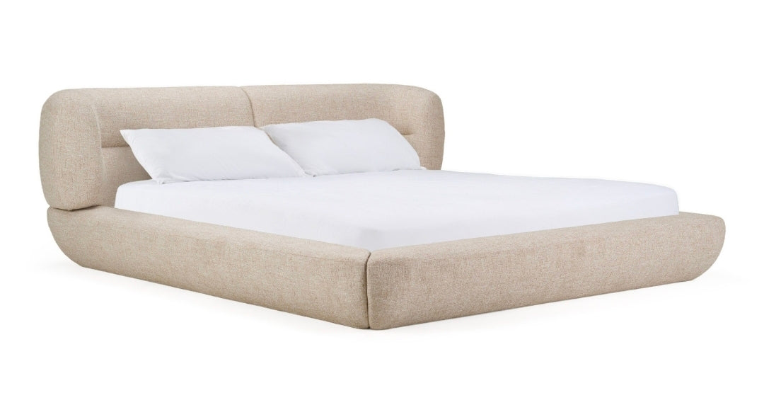 Elara Oatmeal Upholstered Platform Bed | Modern Luxury Bed