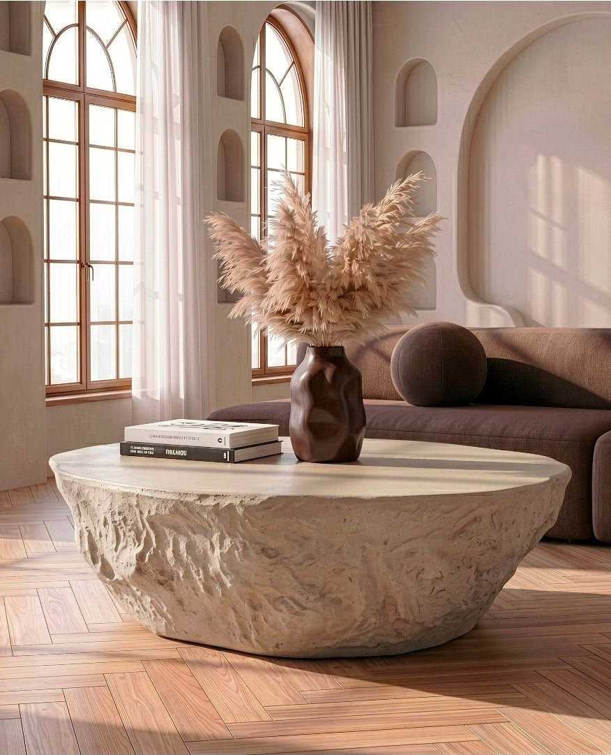 Solana Sculptural Travertine Coffee Table
