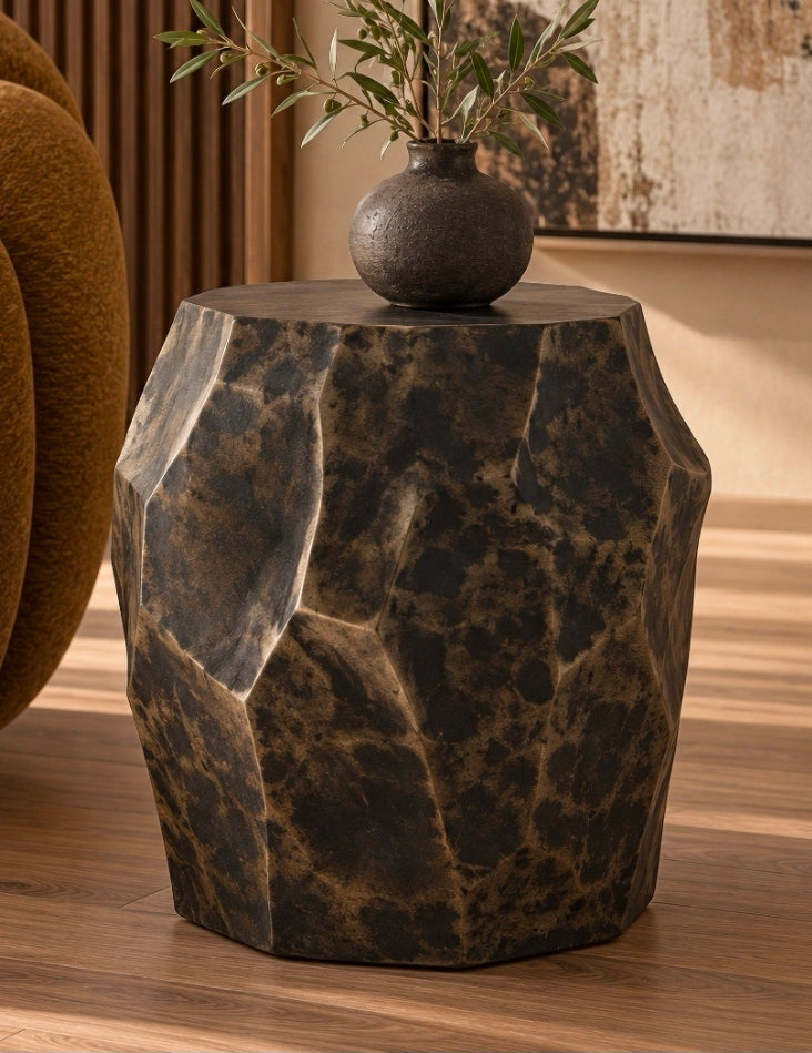 Koussi - Modern Black + Bronze Concrete End Table
