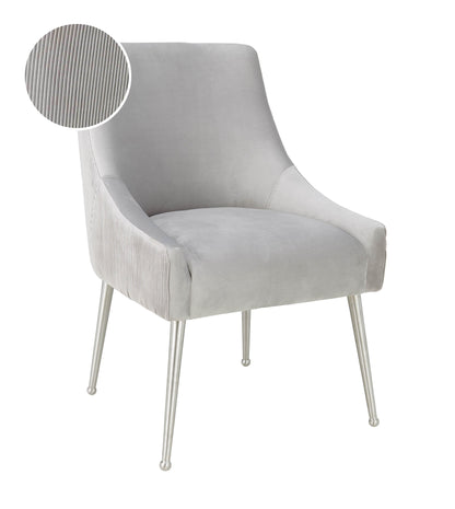 Beatrix Pleated Light Grey Velvet Side Chair - Silver Legs