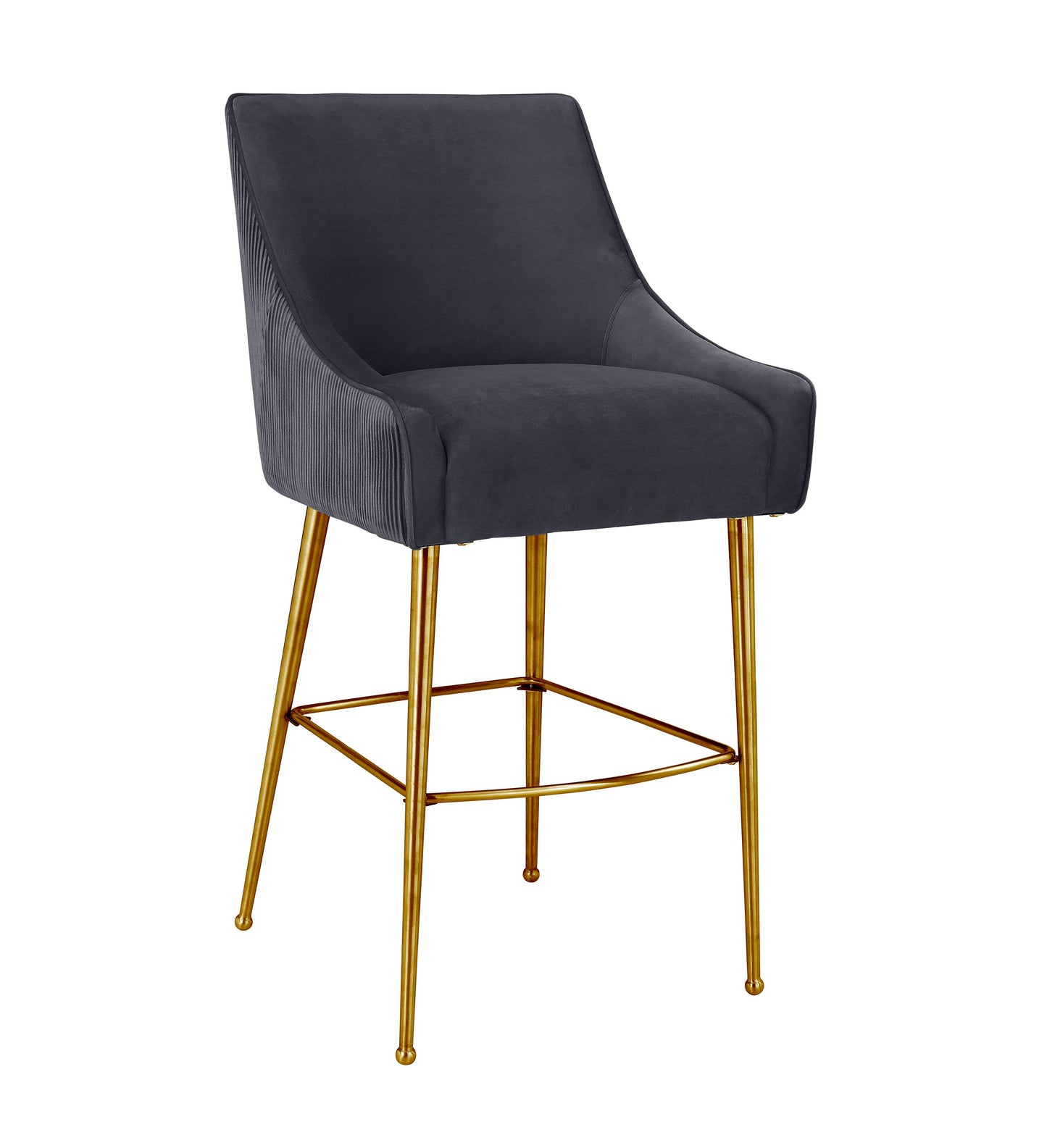 Beatrix Pleated Dark Grey Velvet Bar Stool