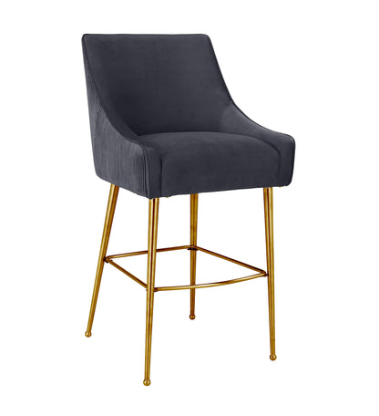 Beatrix Pleated Dark Grey Velvet Bar Stool