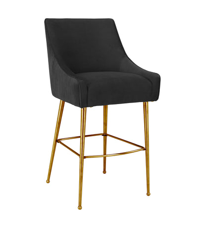 Beatrix Pleated Black Velvet Bar Stool