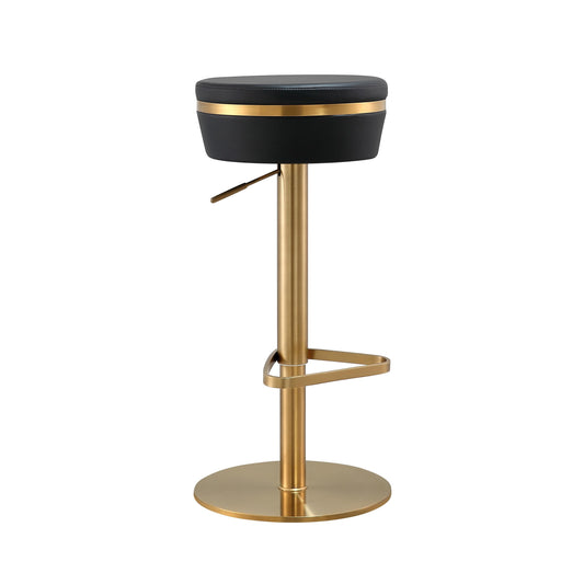 Astro Black Performance Vegan Leather and Gold Adjustable Stool