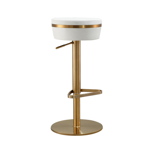 Astro White Performance Vegan Leather and Gold Adjustable Stool