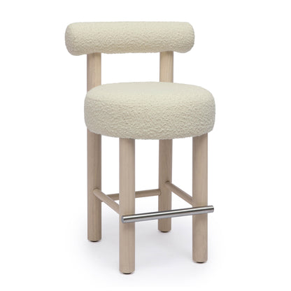 Carmel Cream Boucle and Solid Wood Counter Stool