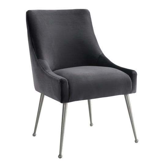 Beatrix Grey Velvet Side Chair with Silver Legs